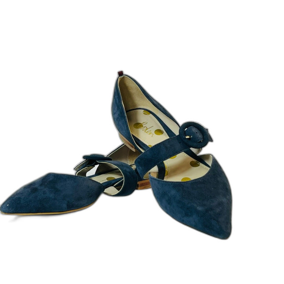 Boden Evie Pointed Ballet Flats Mary Jane Strappy 36 US 5.5 Blue Suede - Picture 1 of 9